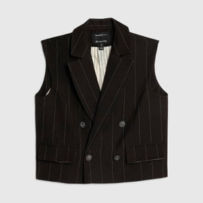 Black Pinstripe Boxy Fit Sleeveless Waistcoat
