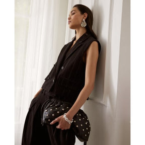 Black Pinstripe Boxy Fit Sleeveless Waistcoat