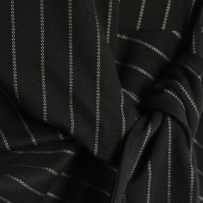 Black Pinstripe Sleeveless Tie Waist Top