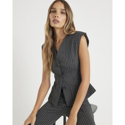 Black Pinstripe Sleeveless Waistcoat