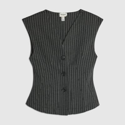 Black Pinstripe Sleeveless Waistcoat