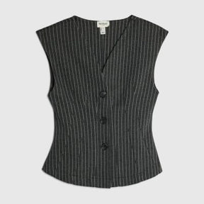 Black Pinstripe Sleeveless Waistcoat