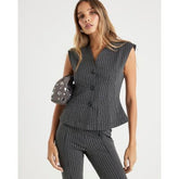 Black Pinstripe Sleeveless Waistcoat
