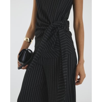 Black Pinstripe Tie Detail Top