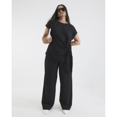 Black Pinstripe Tie Detail Top