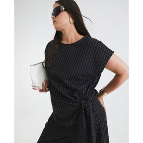 Black Pinstripe Tie Detail Top