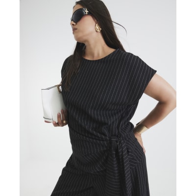 Black Pinstripe Tie Detail Top