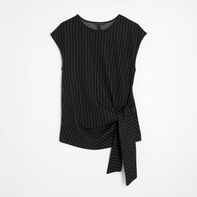 Black Pinstripe Tie Detail Top