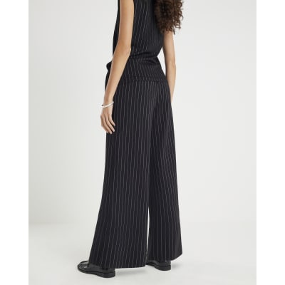 Black Pinstripe Wide Leg Trousers