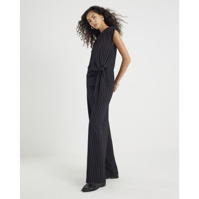 Black Pinstripe Wide Leg Trousers