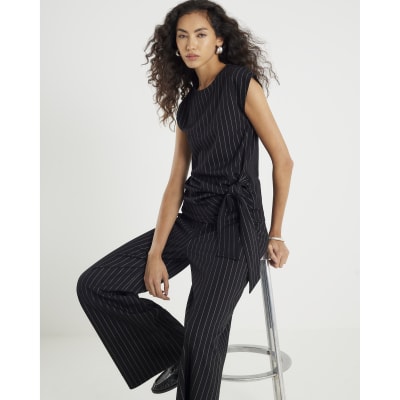 Black Pinstripe Wide Leg Trousers