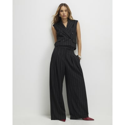 Black Pinstripe Wide Leg Trousers