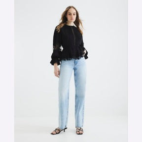 Black Pintuck Detail Peplum Blouse