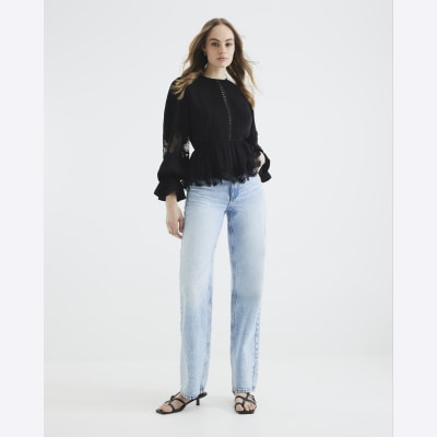 Black Pintuck Detail Peplum Blouse