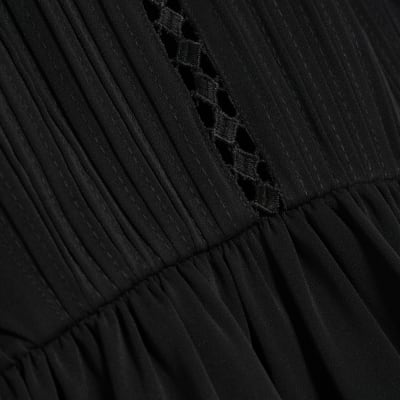 Black Pintuck Detail Peplum Blouse