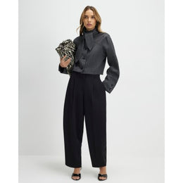 Black Pleated Barrel Leg Trousers