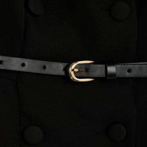 Black Pleated Hem Belted Waistcoat