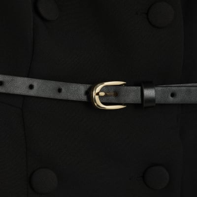 Black Pleated Hem Belted Waistcoat