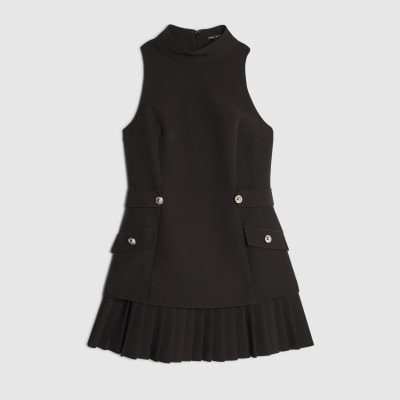 Black Pleated Hybrid Mini Dress