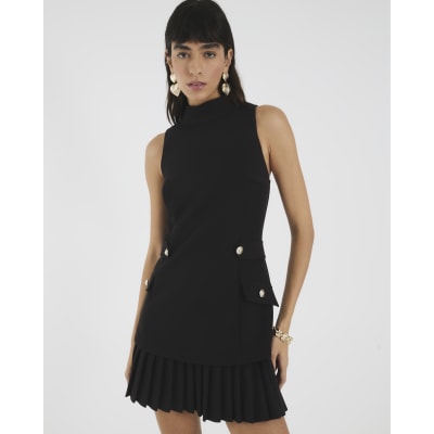 Black Pleated Hybrid Mini Dress
