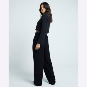 Black Pleated Wide Leg Trousers