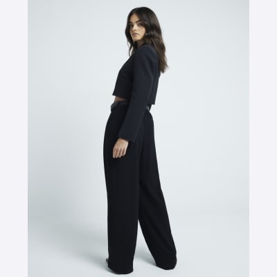 Black Pleated Wide Leg Trousers