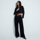 Black Pleated Wide Leg Trousers