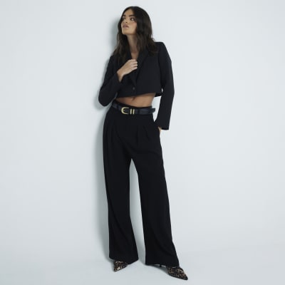 Black Pleated Wide Leg Trousers