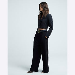 Black Pleated Wide Leg Trousers