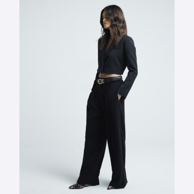 Black Pleated Wide Leg Trousers