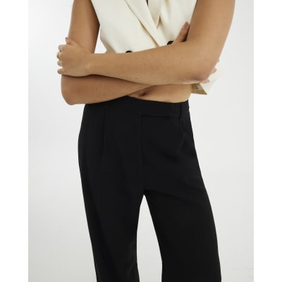 Black Pleated Wide Leg Trousers