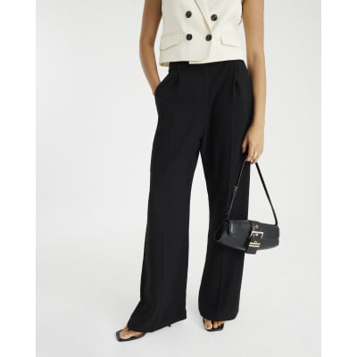 Black Pleated Wide Leg Trousers