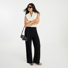Black Pleated Wide Leg Trousers