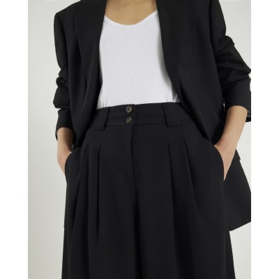 Black Pleated Wide Leg Trousers