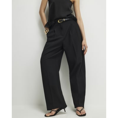 Black Pleated Wide Leg Trousers