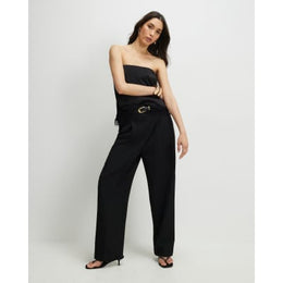 Black Pleated Wide Leg Trousers
