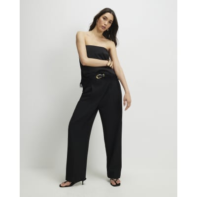 Black Pleated Wide Leg Trousers