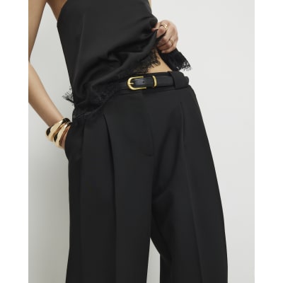 Black Pleated Wide Leg Trousers
