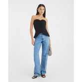 Black Plisse Detail Bandeau Top