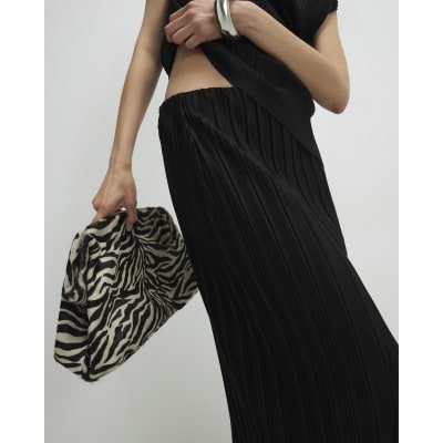 Black Plisse Midi Skirt