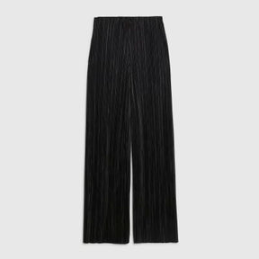 Black Plisse Wide Leg Trousers