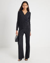 Black Plisse Wide Leg Trousers