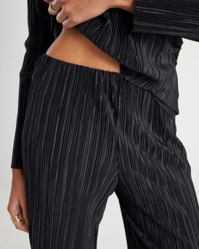 Black Plisse Wide Leg Trousers