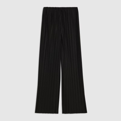 Black Plisse Wide Leg Trousers