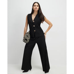 Black Plisse Wide Leg Trousers