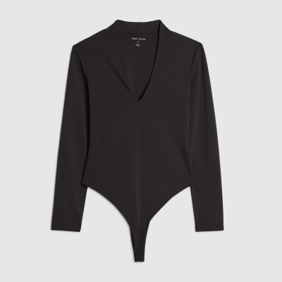 Black Plunge Neckline Long Sleeve Bodysuit