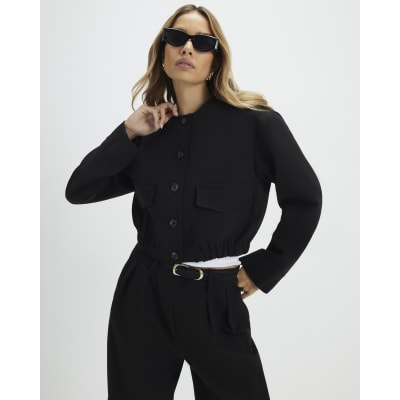 Black Pocket Detail Bomber Jacket