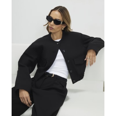 Black Pocket Detail Bomber Jacket