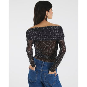 Black Polka Dot Corsage Bardot Bodysuit