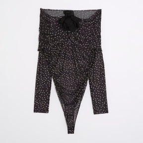 Black Polka Dot Corsage Bardot Bodysuit